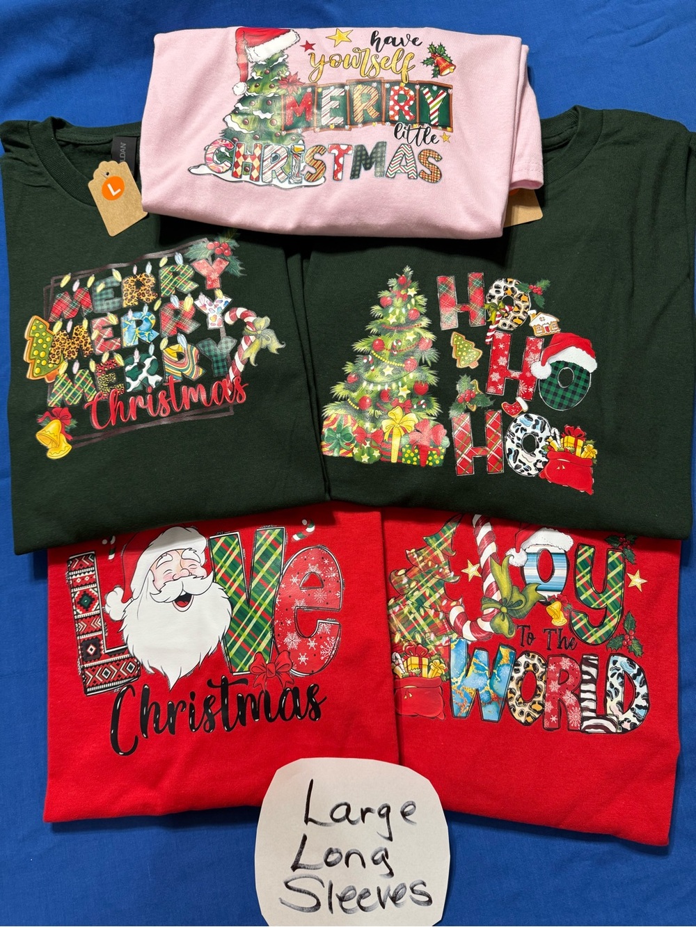 Women Long Sleeve Merry Christmas Graphic Tee - Pink, Green, Red